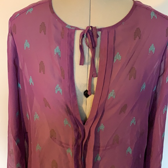 Retro 80s style sheer purple arrow blouse M / L - Picture 2 of 9